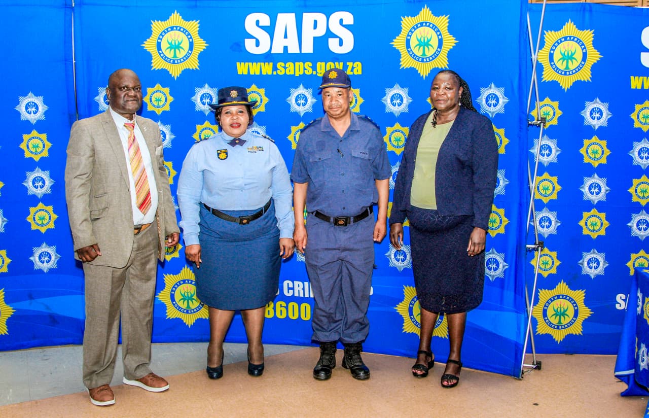 Provincial commissioner of police in Limpopo, Lieutenant General Thembi Hadebe, deputy provincial commissioner for crime detection Major General Masingi, Colonel Lesibana Sylvester Somo in uniform, and Brigadier Ramokolo.
